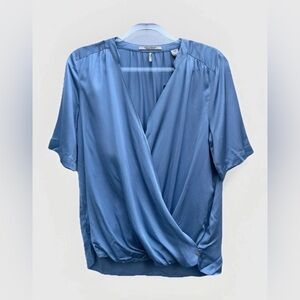 NEW Scotch And Soda Blouse Top Women S Blue Satin Wrap V-neck Dressy Para Dice